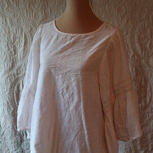 Beach Lunch Lounge Womens Pink White Striped Wide Sleeve Lightweight Blouse SZ S